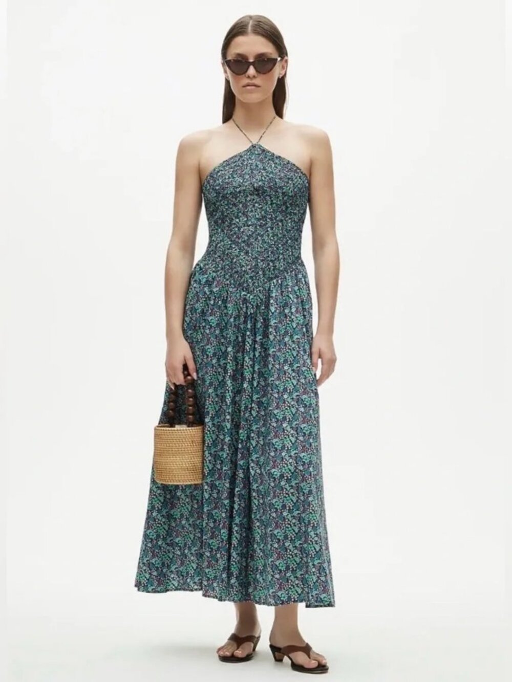 NEW J Crew Smocked halter midi dress in Liberty® Fruitful M Tall NWT Cotton MT